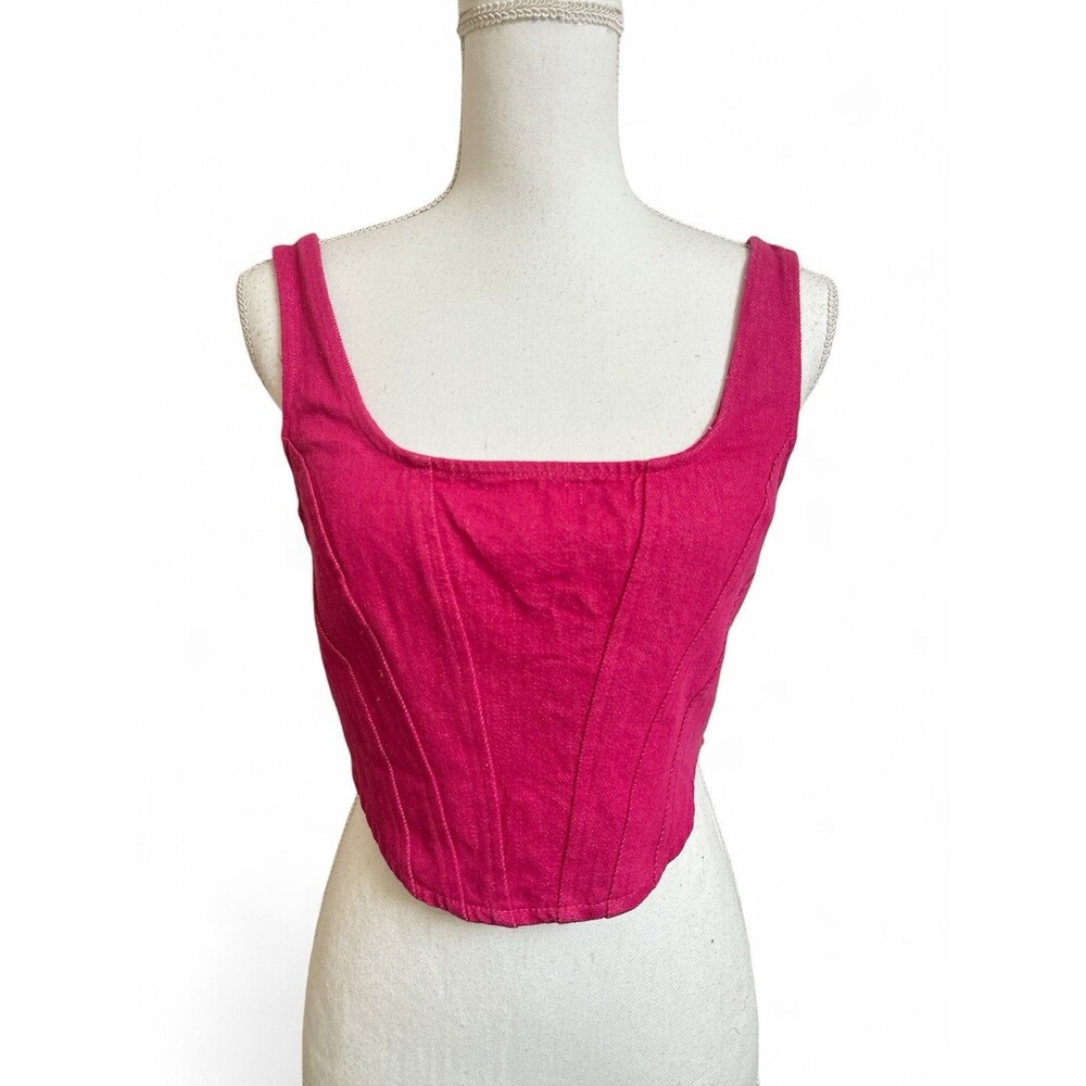 Superdown Women's M Pink Denim Mike Corset Top Bustier